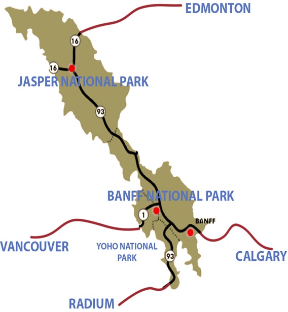 Mapa como llegar a Banff National Park